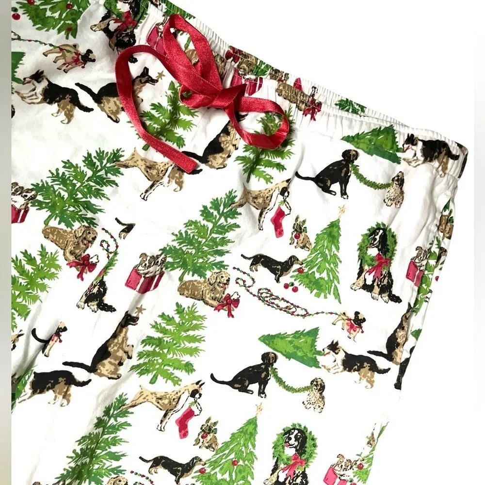 Danika Herrick Pajama Bottoms Size Large Dog Print Ruffle Hem Drawstring Waist
